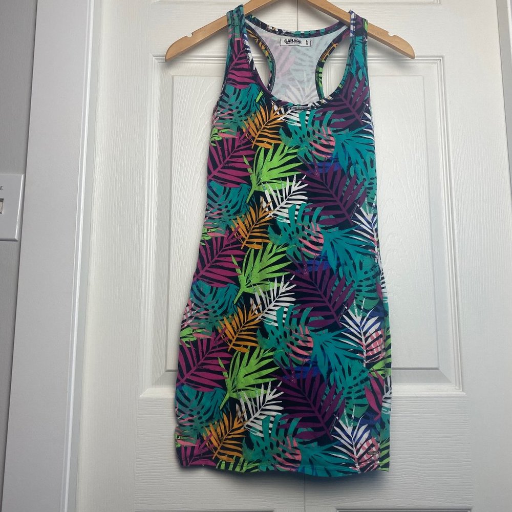 Garage Tank Top Racer Back Tropical Hawaiian Floral Cotton Dress